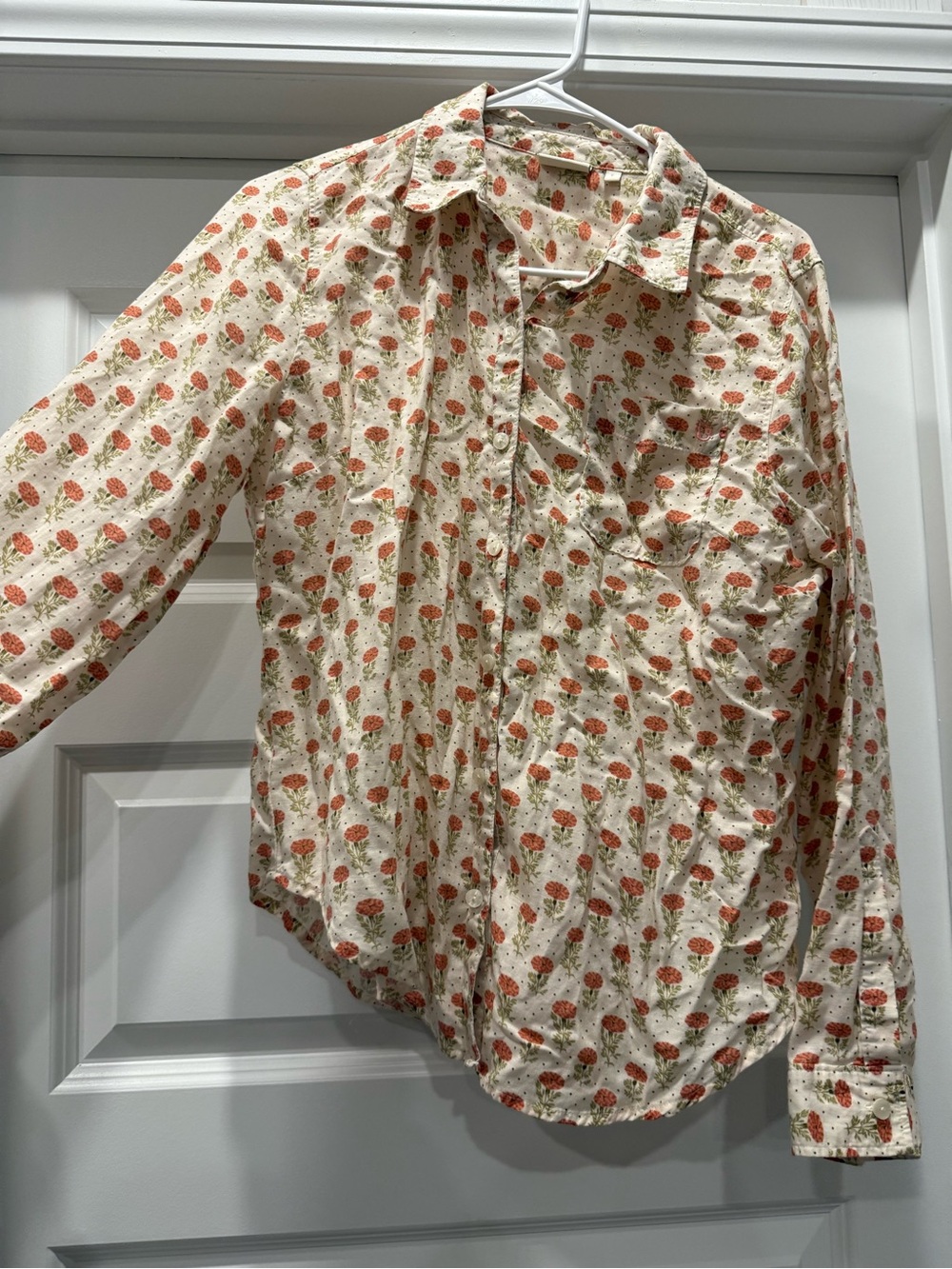 Spartina 449 Cream Button-Down Shirt with Orange Floral Print